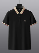 Camisa Polo Masculina Premium com Detalhes Listrados, Emblema Bordado, Tecido Respirável, Versátil para Trabalho e Ocasiões Casuais