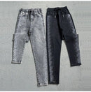 Coreano novo 2026 primavera outono perfuração quente jeans elásticos feminino solto de cintura alta haren denim calças femininas casuais jeans selvagens