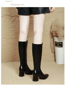 2025 novo outono inverno quente senhora sapatos confortáveis salto grosso apontou toe cor sólida jackboot salto alto feminino joelho-botas altas