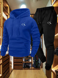 Conjunto Masculino de Moletom e Calça 2026 - Loungewear Casual Cinza com Bolsos, Capuz com Cordão e Cós Canelado - Conforto para Todas as Estações