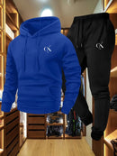 Conjunto Masculino de Moletom e Calça 2026 - Loungewear Casual Cinza com Bolsos, Capuz com Cordão e Cós Canelado - Conforto para Todas as Estações