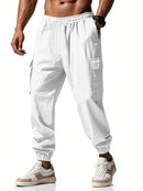 2026 novas calças masculinas casuais multi-bolso masculino capa fechada amarrada algodão e linho leggings de perna reta masculino