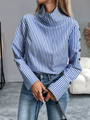 Camisa de primavera nova listra manga comprida topo para mulher elegante senhora do escritório emendado   botões Pulôver Mulher Blusa 2025 Blusas
