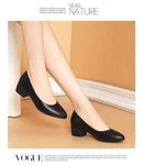 2025 New Arrival Women's Low-Heel Pumps Black Genuine Leather Formal Shoes Slip-On Commuter Comfortable Mid-Heel