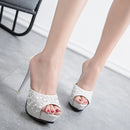 Chinelos de cristal para mulheres, nova plataforma fashion 12cm, saltos altos finos, slides de grife, sandálias de strass luxuosas, sapatos de verão 2022