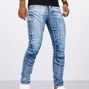 Jeans de retalhos angustiados de dois tons para homens jeans da moda para o verão calças finas de perna reta ajuste fino jeans de perna pequena angustiados