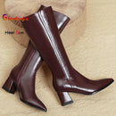 2025 novo outono inverno quente senhora sapatos confortáveis salto grosso apontou toe cor sólida jackboot salto alto feminino joelho-botas altas