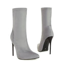 Botas de meia sexy para mulheres 12cm salto alto fino senhoras dedo do pé pontiagudo botas de tornozelo curto plus size 46 deslizamento-em sapatos de inverno botas mujer