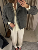 Tossy outono cinza zíper outwear jaquetas feminino sólido solto retalhos cintura alta recortado casaco superior streetwear feminino y2k jaquetas