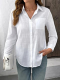 Camisa Feminina Casual de Algodão Puro com Pregas e Mangas Longas