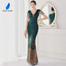 Deerveado elegante decote em v sereia vestido de noite longo luxo contas feminino vestidos de festa à noite 2025 novo vestido formal 19085