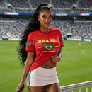 Camiseta de Futebol com Bandeira do Brasil para Mulheres e Homens, Verão 2026, Camisetas de Manga Curta, Roupas Esportivas para Família, Presente para Fãs do Brasil