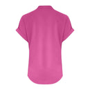 Cor pura botão até decote em v manga curta camisa de rayon de bambu verão moda feminina camisa de botão casual negócios topo