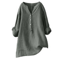 Blusas Unissex de Algodão e Linho para Mulheres e Homens, Camisas de Botão com Decote em V, Manga Longa, Blusas Soltas para Primavera e Verão XTYFZ-020