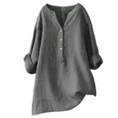 Blusas Unissex de Algodão e Linho para Mulheres e Homens, Camisas de Botão com Decote em V, Manga Longa, Blusas Soltas para Primavera e Verão XTYFZ-020
