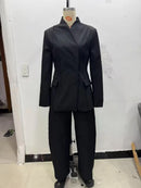 ETJ 2025 novo design de moda feminina corte tridimensional gola alta jaqueta de terno fino e calças casuais combinando
