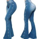 Roupas femininas novos jeans europeu americano 2026 novo popular cintura alta elástica chão alto-falante jeans feminino calças compridas jeans