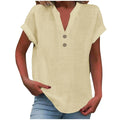 Cor pura botão até decote em v manga curta camisa de rayon de bambu verão moda feminina camisa de botão casual negócios topo