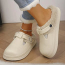 À prova dwaterproof água eva peludo mules chinelos feminino 2025 inverno fivela de metal quente chinelos de pelúcia macio fundo grosso não deslizamento slides internos