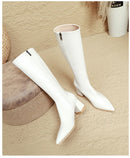2025 novo outono inverno quente senhora sapatos confortáveis salto grosso apontou toe cor sólida jackboot salto alto feminino joelho-botas altas