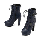 Plataforma botas curtas mulher outono e inverno 12cm salto alto cinto fivela tornozelo botas 2025 sola grossa sapatos de motocicleta tamanho 35-46