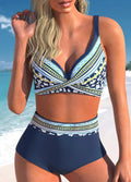 Conjunto de biquíni retrô estampado feminino, elástico alto, estampa preto e branco, regata, maiô de praia sexy feminino, novo, verão, S-5XL