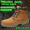 Sapatos de trabalho com botão rotativo para homens, botas protetoras anti-punctura, tênis à prova d'água, sapatos de segurança de trabalho, antiderrapantes, com biqueira de aço