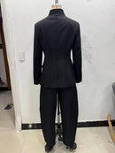 ETJ 2025 novo design de moda feminina corte tridimensional gola alta jaqueta de terno fino e calças casuais combinando