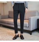 Calças de vestido dos homens novo fino respirável sólido casual alta elástica magro ajuste terno calças streetwear roupas masculinas