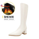 2025 novo outono inverno quente senhora sapatos confortáveis salto grosso apontou toe cor sólida jackboot salto alto feminino joelho-botas altas