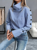 Camisa de primavera nova listra manga comprida topo para mulher elegante senhora do escritório emendado   botões Pulôver Mulher Blusa 2025 Blusas