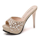 Chinelos de cristal para mulheres, nova plataforma fashion 12cm, saltos altos finos, slides de grife, sandálias de strass luxuosas, sapatos de verão 2022