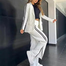 2 pçs conjunto feminino formal casaco calças conjunto outono inverno mangas compridas jaqueta solta listrado perna larga casual terno outfit