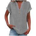 Cor pura botão até decote em v manga curta camisa de rayon de bambu verão moda feminina camisa de botão casual negócios topo
