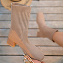 Moda feminina botas de tornozelo outono cor sólida sapatos estiramento malha meias botas femininas chunky deslizamento em sapatos de tamanho grande para mulher