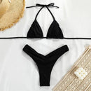 Conjunto de Biquíni Sexy com Detalhes Franzidos, Micro Biquínis Sólidos, Roupa de Banho Feminina, Moda Praia