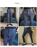 Calças de vestido dos homens novo fino respirável sólido casual alta elástica magro ajuste terno calças streetwear roupas masculinas