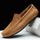 Sapatos Casuais Masculinos de Verão 2026, Marca de Luxo, Couro Genuíno, Mocassins Masculinos Vazados Respiráveis, Sapatos de Dirigir Slip-on
