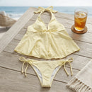 Conjunto de Biquíni Estiloso com Alça Halter em Duas Peças, Decote em V, Ajuste Slim, Moda de Praia Y2K para Mulheres