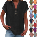 Cor pura botão até decote em v manga curta camisa de rayon de bambu verão moda feminina camisa de botão casual negócios topo