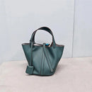 Bolsa de couro de vaca de camada superior, estilo europeu, bolsa tipo balde, cesta de vegetais frescos, bolsa fena com al...