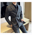 Terno Masculino Slim de Luxo Cinza e Preto M-7XL com Colete e Calça - Estilo Casual de Negócios e Abotoamento Duplo para Noivos