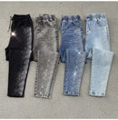 Coreano novo 2026 primavera outono perfuração quente jeans elásticos feminino solto de cintura alta haren denim calças femininas casuais jeans selvagens