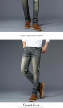 Calças Jeans Masculinas Retrô de Alta Qualidade com Corte Reto e Stretch, Moda Urbana Casual, Calças Longas de Algodão para P...