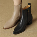 2025 novas botas femininas de tornozelo – botas minimalistas de salto médio com bico fino e couro macio e zíper lateral, botas da moda emagrecedoras