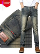Calças Jeans Masculinas Retrô de Alta Qualidade com Corte Reto e Stretch, Moda Urbana Casual, Calças Longas de Algodão para P...