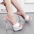 Sandálias de plataforma antiderrapante para mulheres, chinelos femininos, saltos finos, saltos super altos, sapatos de festa, verão, novo, 12cm, tamanho 34-39, 2022