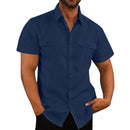 Camisas Masculinas de Linho em Promoção: Camisas de Manga Curta para o Verão, Cor Sólida, Gola Confortável, Estilo Casual Praia, Tamanhos Grandes M-4XL