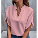 Women Elegant Solid V Neck Blouse Casual Short Sleeve Loose Shirt Summer Solid Tops Harajuku Office Ladt Chiffon Blouse 2026 New