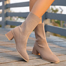 Moda feminina botas de tornozelo outono cor sólida sapatos estiramento malha meias botas femininas chunky deslizamento em sapatos de tamanho grande para mulher
